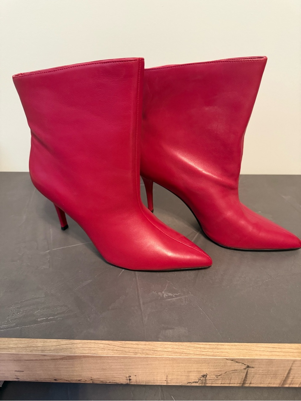 Steve Madden Red Pointed-Toe Mid-Calf Ankle Booties